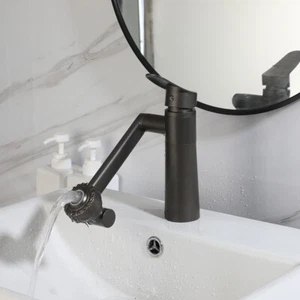 Grifo de lavabo giratorio 360° con 1 manija negro/gris grifo montaje en cubierta - Imagen 1 de 79