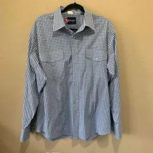 Men's Wrangler Long Sleeve Pearl Snap Gingham Western Shirt Sz XL Blue White - Picture 1 of 4