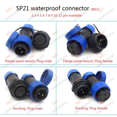 SP21 2-12 Pin IP67 Bulkhead Connector Plug Socket,LED Power Cable Wire Connector - Image 1 of 4