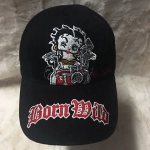 Vintage Betty boop Born WildCap/Hat Adjustable Black / red Eat My Dust Women - Picture 1 of 12