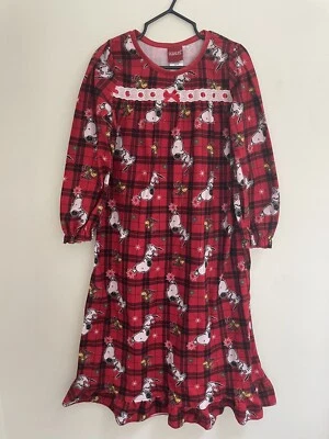 花生孩子女孩可爱史努比圣诞格子羊毛长袖睡衣红色 XS — 第 1/4 张图片
