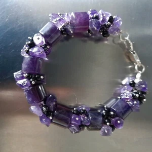 BRACCIALE DONNA CILINDRI DI AMETISTA E ARGENTO, ZODIACO PESCI - Foto 1 di 11