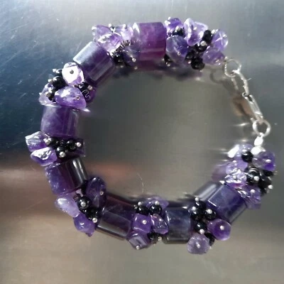 BRACCIALE DONNA CILINDRI DI AMETISTA E ARGENTO, ZODIACO PESCI - Immagine 1 di 4