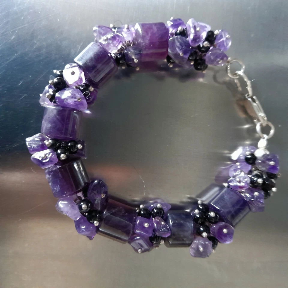 BRACCIALE DONNA CILINDRI DI AMETISTA E ARGENTO, ZODIACO PESCI - Immagine 1 di 4