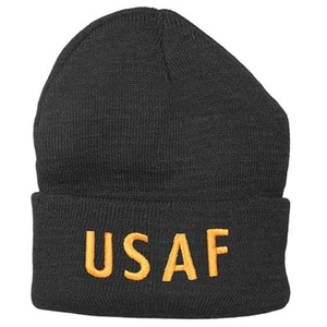 USAF Watch Cap Air Force Knit Embroidered Military Style BLACk USA Made Hat  - Picture 1 of 1