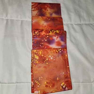 Batik Cotton Fabric Lot of 4 Ea 18 x 22 Inches Beautiful Vibrant Colors New - Image 1 of 4
