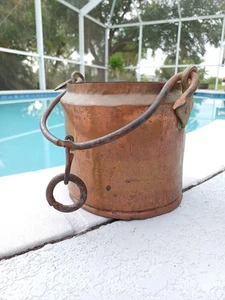 Antique Copper Cauldron Hanging Pot Kettle Planter Hammered Primitive - Picture 1 of 21
