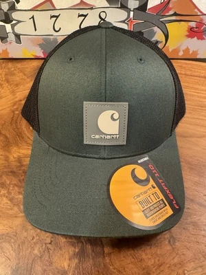 Gorra Carhartt Para Hombre Resistente Flexible Sarga Malla-Back Logo Parche Verde Oscuro Foto 1 de 3