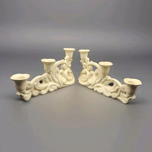 Set di creme candelabri tripli laureati in ceramica Cowan vintage - Foto 1 di 8