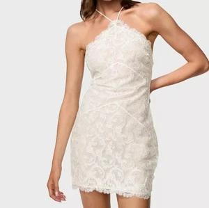NEW Victoria's Secret Boho Floral Embroidery Halter Slip Dress Medium Ivory Lace - Picture 1 of 14