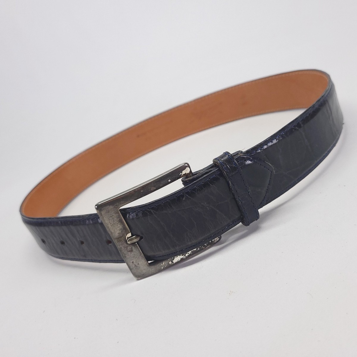Zele’ Atlanta GA Vintage Wide Striped Fabric & Brown Crocodile Statement Belt 28 Genuine Vintage Crocodile Tail Belt | Mens Belts by Bryant  main image 4