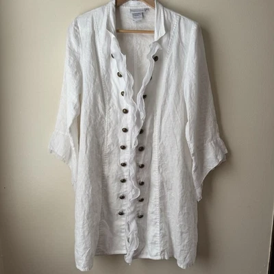 Soft Surroundings White Linen Lightweight Jacket Military Buttons Womens SZ Med - Image 1 of 4