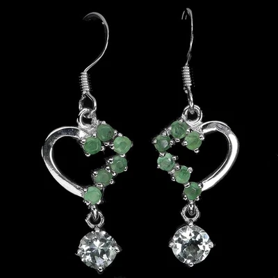 925 Sterling Silver Earrings Round Aquamarine 5mm Emerald Gemstone Jewelry - Image 1 of 4