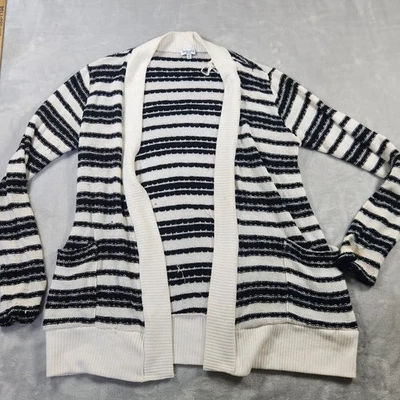 Espléndido Cárdigan a Rayas Tejido Abierto Ligero Suéter Talla Mediana Blanco/Negro Foto 1 de 4