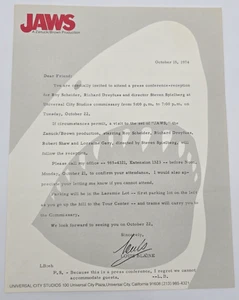 JAWS / Steven Spielberg Pressekonferenz & Filmset Besuch 1974 signiert Einladung - Bild 1 von 4
