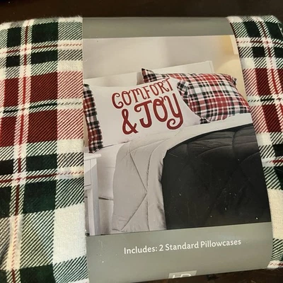 2 Fundas de Almohada Estándar Franela Navidad Cuadros Rojo Blanco 100% Algodón Portugal Foto 1 de 4