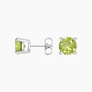 925 Sterling Silver Solitaire Natural Peridot Stud Earrings Gifts For Her - Picture 1 of 4