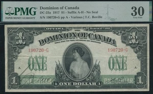 Dominion of Canada $1, 1917 - DC-23a. PMG Very Fine 30. S/N:190720-G/A - Picture 1 of 3