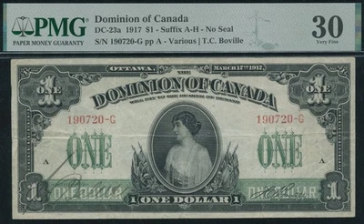 Dominion of Canada $1, 1917 - DC-23a. PMG Very Fine 30. S/N:190720-G/A - Image 1 of 3