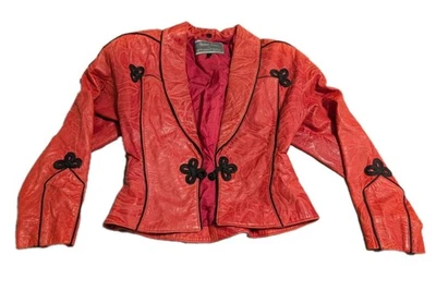 Michael Hoban North Beach Leather Moto Jacket Padded Shoulders Black Red 3/4 - Image 1 of 4