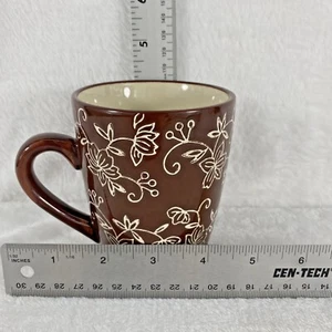 Temptations Coffee Mugs Brown Lace Pattern Set of 4 - Picture 1 of 3