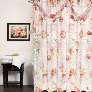 Popular Bath Madeline Beige Collection Fabric 70" x 72" Bathroom Shower Curtain - Picture 1 of 1