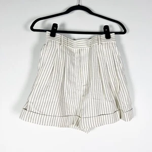 NEW Frame Pleated Wide Cuff High Waisted Twill Cream Multi Pin Stripe Shorts 0 - Picture 1 of 4