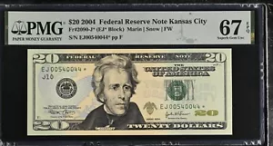 2004 $20 Federal Reserve Note Fr-2090-J* Kansas City PMG67 Superb Gem EPQ - Picture 1 of 2