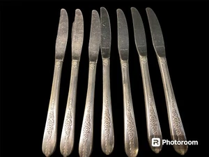 1939 ROYAL ROSE 7-piece Nobility Plate Silver Dinner Knife Set RARE - Picture 1 of 2