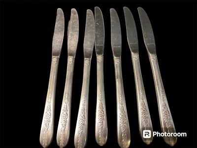 Juego de cuchillos de cena de plata Royal Rose 1939 de 7 piezas con plato de nobleza RARO Foto 1 de 2