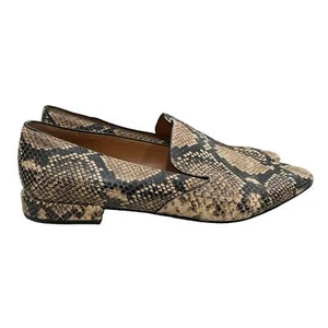 Franco Sarto 10 Sarto Parma 2 Flat Beige Snake Print Leather Loafer Slip On Shoe - Picture 1 of 7
