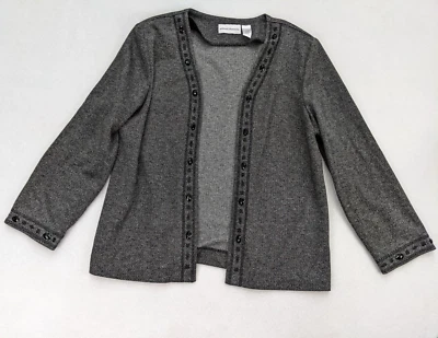 Cárdigan suéter para mujer Alfred Dunner talla 14 gris negro estampado pedrería Foto 1 de 4