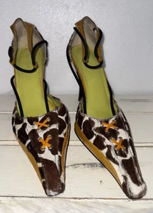 Luichiny Pony Hair Patient Leather Avant Garde Ankle Stilettos Heels Pumps Sz 9 - Picture 1 of 24