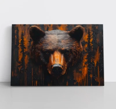 Bear Wood Trees Wall Art Decor For Log cabin, Framed Canvas Print Animals Nature - Image 1 of 4