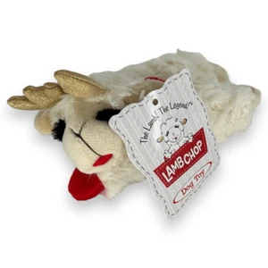 Lamb Chop Reindeer Holly Squeaky Thrash Plush Dog Toy Winter Christmas Holiday - Picture 1 of 5