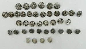 40 Various Designs and Size Antiqued Silver Tone Metal Shank Buttons  - Picture 1 of 11