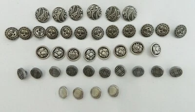 40 Various Designs and Size Antiqued Silver Tone Metal Shank Buttons  - Image 1 of 4