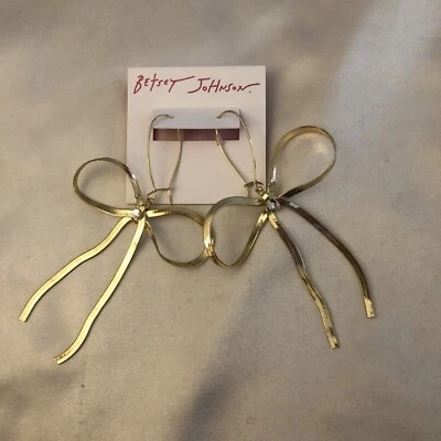 Pendientes colgantes Betsey Johnson tono dorado llamativo arco acento cristal nuevos con etiquetas Foto 1 de 4