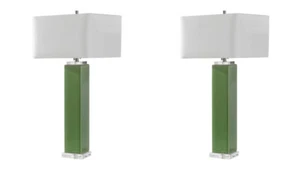 PAIR ANEEZA GREEN GLAZE CERAMIC & CRYSTAL XXL 32" TABLE LAMP UTTERMOST 26410 - Picture 1 of 7
