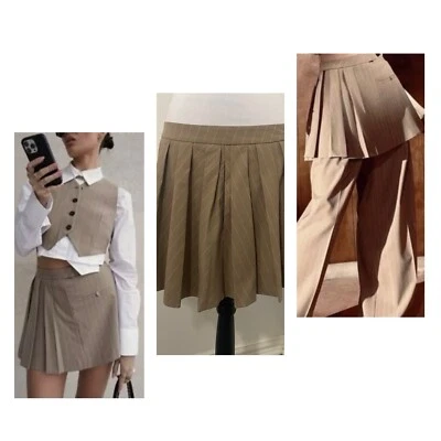 NUEVO SIN ETIQUETAS ZARA Mujer Rayas Caja Plisada Falda MARRÓN/BEIGE Mediana HAZ UNA DECLARACIÓN Foto 1 de 4