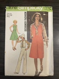 Simplicity Pattern 7476 Shirt Pants Culottes Vest Miss 14 Vintage 1976 0108 - Picture 1 of 3