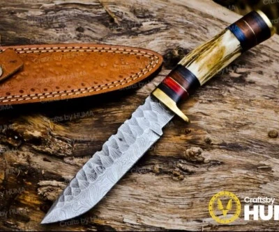 Handmade Damascus Steel Fixed Blade Knife With Leather Sheath - Image 1 of 2
