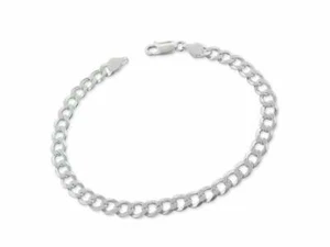 925 Sterling Silver Curb Link Chain Bracelet - 150 gauge 6 mm - Made in Italy - Picture 1 of 2