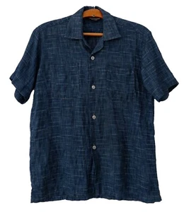 Teijin Tetoron 3W sports wear indigo blue hawaii style Japan M shirt - Picture 1 of 12