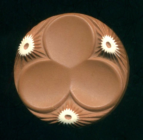 Cocoa Brown & Cream Buffed Celluloid Triad Vintage Button, 1&1/8" Cover
