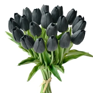 20pcs Black Artificial Tulip Silk Fake Flowers 13.5" for Mother's Day Easter ... - Picture 1 of 9