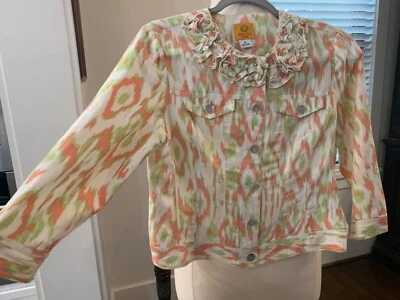 Ruby Rd. Pastel Print Blazer-Shell Buttons and Linen Rosettes- Size 8P-Romantic  - Image 1 of 4