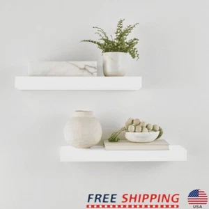 Set 2 Wooden Floating Shelves Wall Mount Home Decor Display Storage White New - Picture 1 of 9