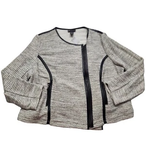 Women's Lane Bryant White/Black Boucle Lurex Faux Leather Trim Moto Jacket 26 - Picture 1 of 11