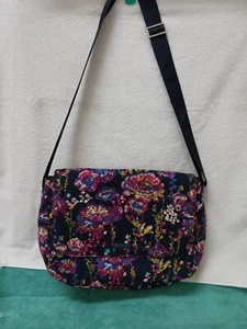 Vera Bradley Vibrant Black Floral Laptop Messenger Crossbody Bag - Picture 1 of 17